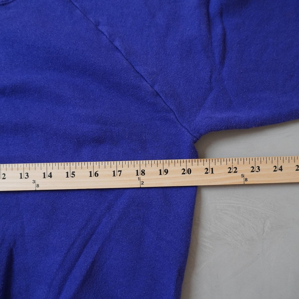 Vintage Blank Raglan Sweatshirt Large Mens 90s Purple Crewneck Pullover Fleece - Picture 7 of 7